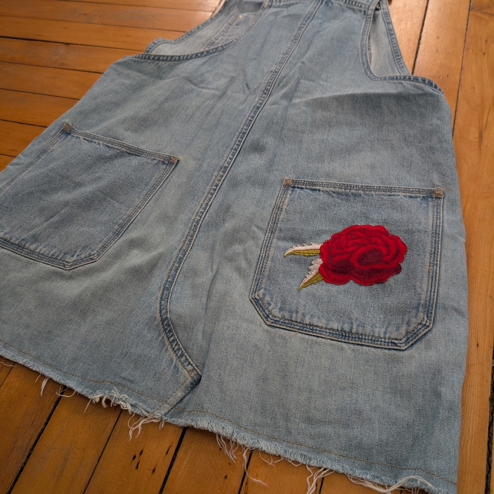 Vintage Denim Overalls with Floral Embroidery - Picture 7 of 8